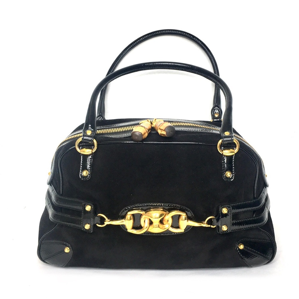Gucci Black Suede Shoulder Bag with Gold Hardware - Picture 2 of 16